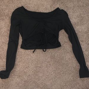 black long sleeve tie crop top with cut out size medium